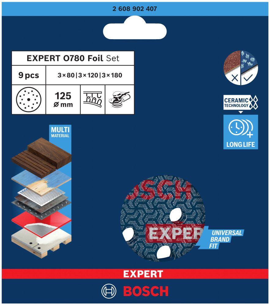 Bosch EXPERT O780 Foil Schleiffolien-Set, 125 mm, K80/120/180, 9-tlg. Produktbild img2 L