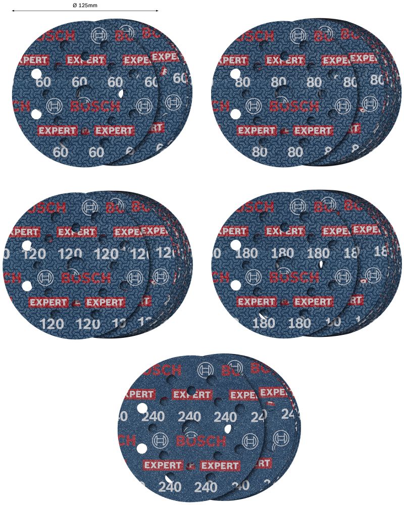 Bosch EXPERT O780 Foil Schleiffolie Set, 125 mm, K60/80/120/180/240, 55-tlg. Produktbild img3 L
