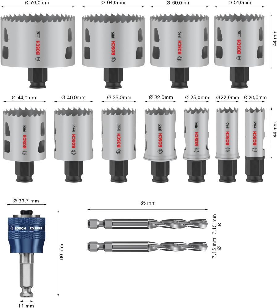 Bosch PRO Multi Material PC Plus Lochsägen-Set, 20, 64, 76 mm, 14-tlg. Produktbild img4 L