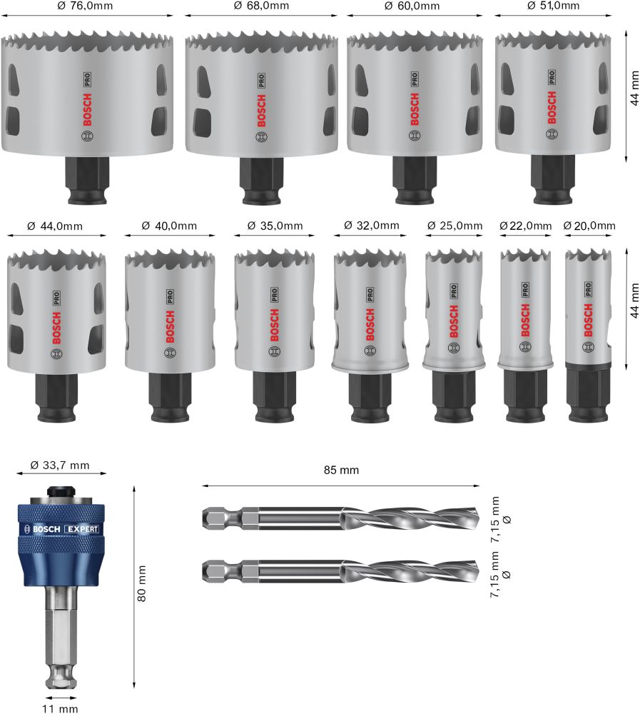 Bosch PRO Multi Material PC Plus Lochsägen-Set, 20, 68, 76 mm, 14-tlg. Produktbild img4 L