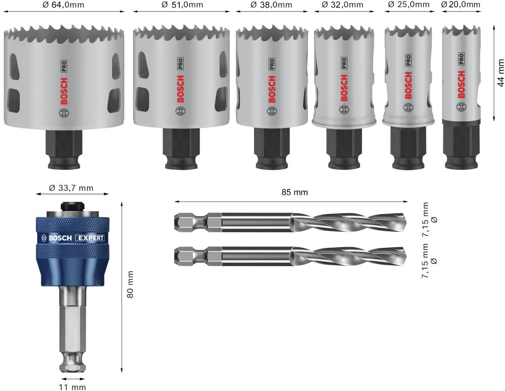 Bosch PRO Multi Material PC Plus Lochsägen-Set, 20-38, 64 mm, 9-tlg. Produktbild img4 L