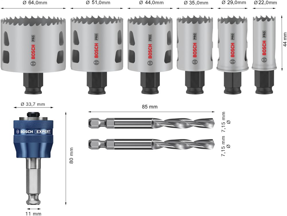 Bosch PRO Multi Material PC Plus Lochsägen-Set, 20, 44, 64 mm, 9-tlg. Produktbild img4 L