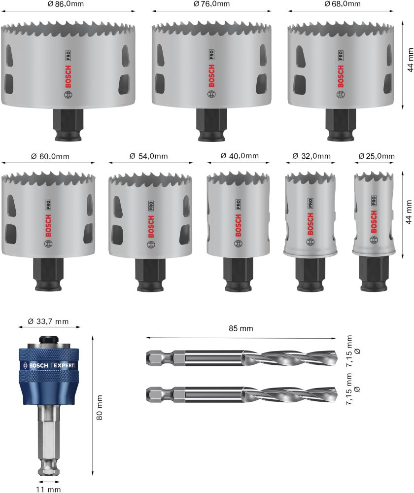 Bosch PRO Multi Material PC Plus Lochsägen-Set, 25-86 mm, 11-tlg. Produktbild img4 L