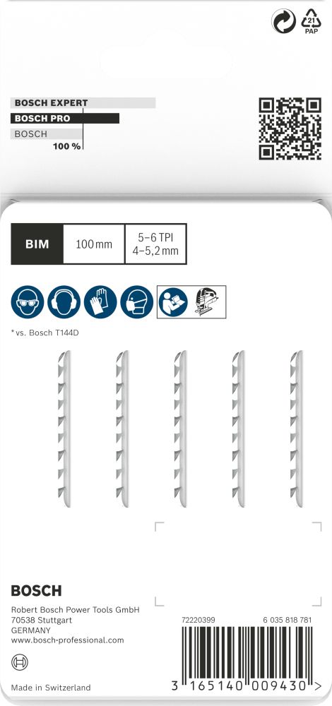 Bosch PRO Hardwood fast T144DF Stichsägeblatt, 100 mm, 5-tlg. Produktbild img3 L