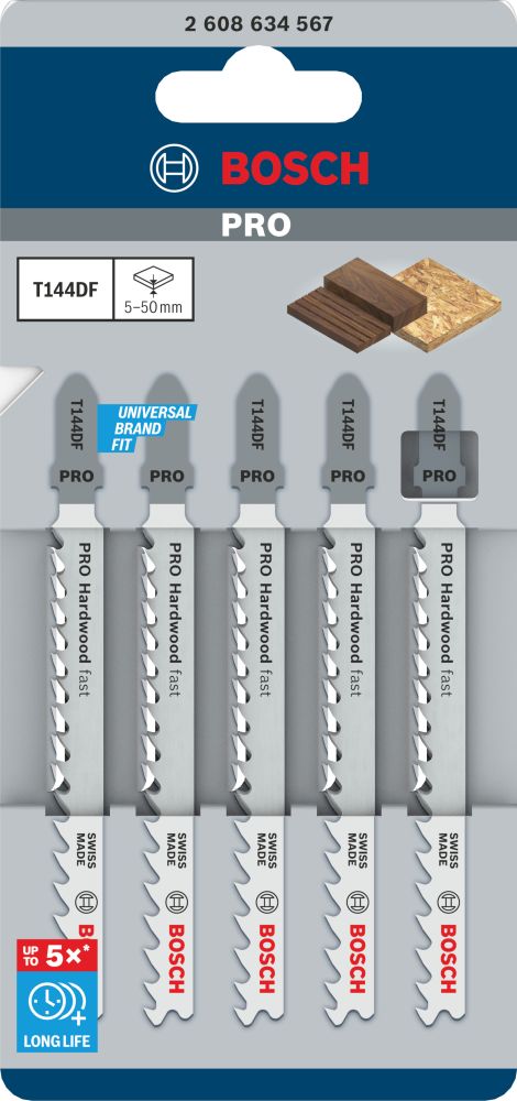 Bosch PRO Hardwood fast T144DF Stichsägeblatt, 100 mm, 5-tlg. Produktbild img2 L
