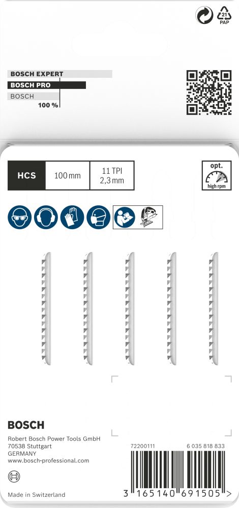 Bosch PRO Plastics PVC clean T102H Stichsägeblatt, 100 mm, 5-tlg. Produktbild img3 L