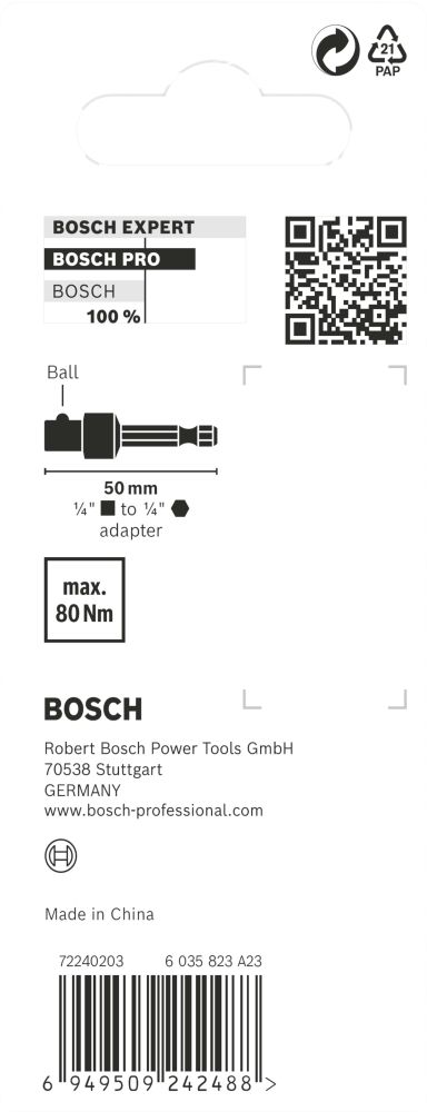 Bosch PRO Socket Adapter mit Kugelverbindung, 1/4", 50 mm Produktbild img4 L