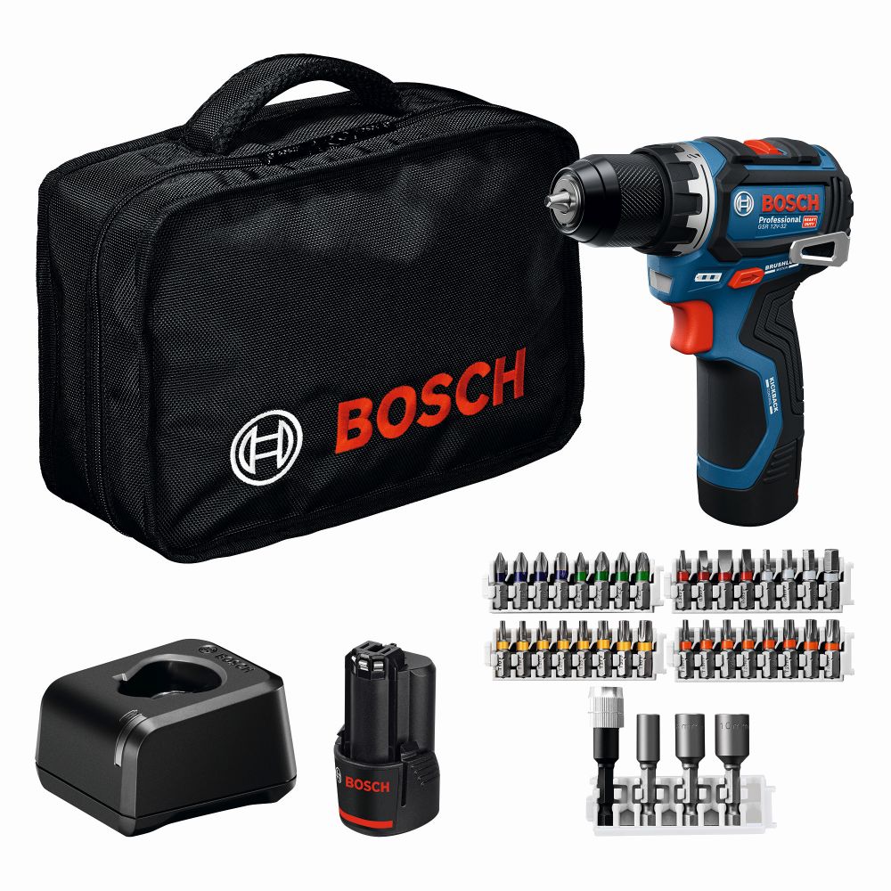 Bosch PRO Akku-Bohrschrauber GSR 12V-32, 2x GBA 12V 2.0Ah, 36-tlg. Zubehör, Werkzeugtasche Produktbild img1 L