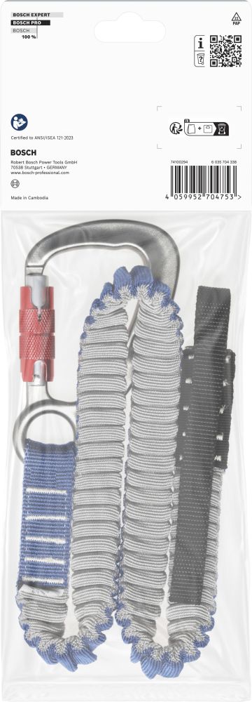 Bosch PRO Sicherungsgurt, schwer, 16 kg, 1 Karabiner und 1 flache Kordschlaufe Produktbild img3 L