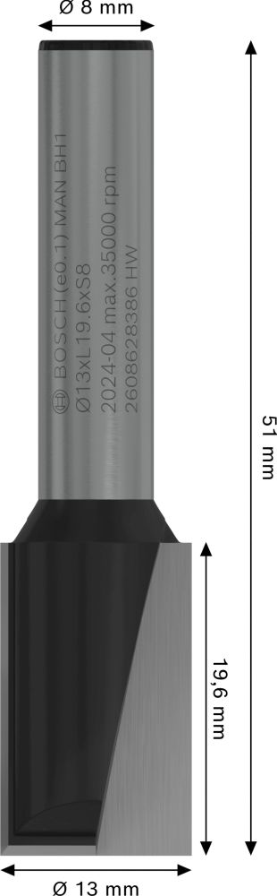 Bosch PRO Nutfräser, zweischneidig, D 13 mm, L 19,6 mm, S 8 mm Produktbild img5 L