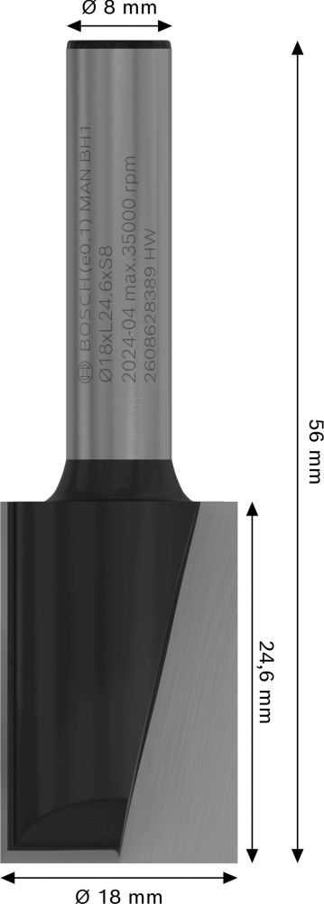 Bosch PRO Nutfräser, zweischneidig, D 18 mm, L 24,6 mm, S 8 mm Produktbild img5 L