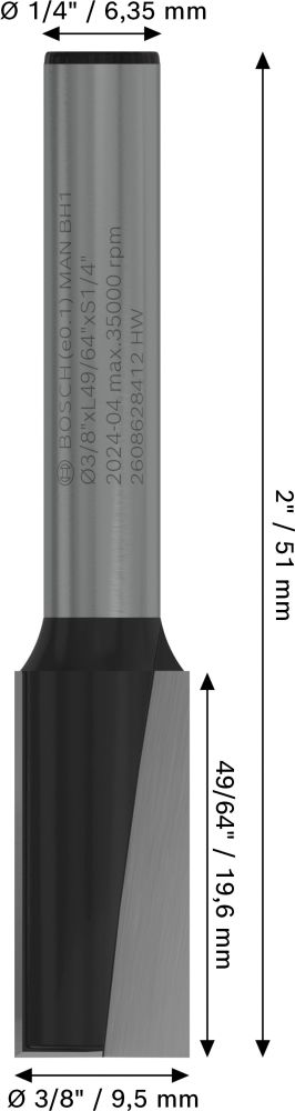 Bosch PRO Nutfräser, zweischneidig, D 3/8", L 49/64", S 1/4" Produktbild img5 L