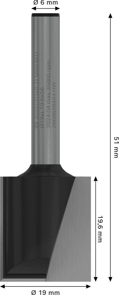 Bosch PRO Nutfräser, zweischneidig, D 19 mm, L 19,6 mm, S 6 mm Produktbild img5 L