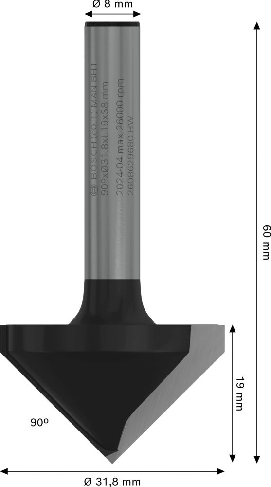 Bosch PRO V-Nutfräser, W 90°, D 31,8 mm, S 8 mm Produktbild img2 L