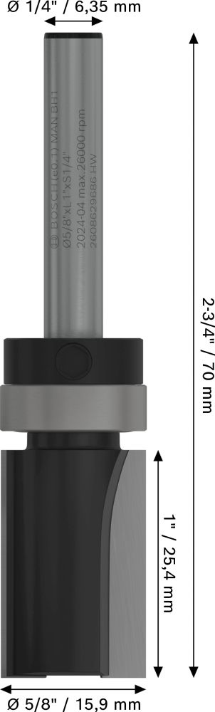 Bosch PRO Bündigfräser mit oberen Kugellager, D 5/8", L 1", S 1/4" Produktbild img5 L