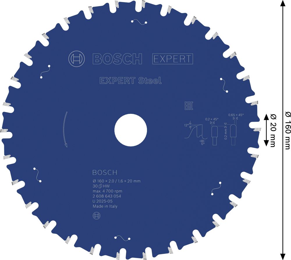 Bosch EXPERT Steel Kreissägeblatt, 160x2/1,6x20 mm, Z30 Produktbild img4 L