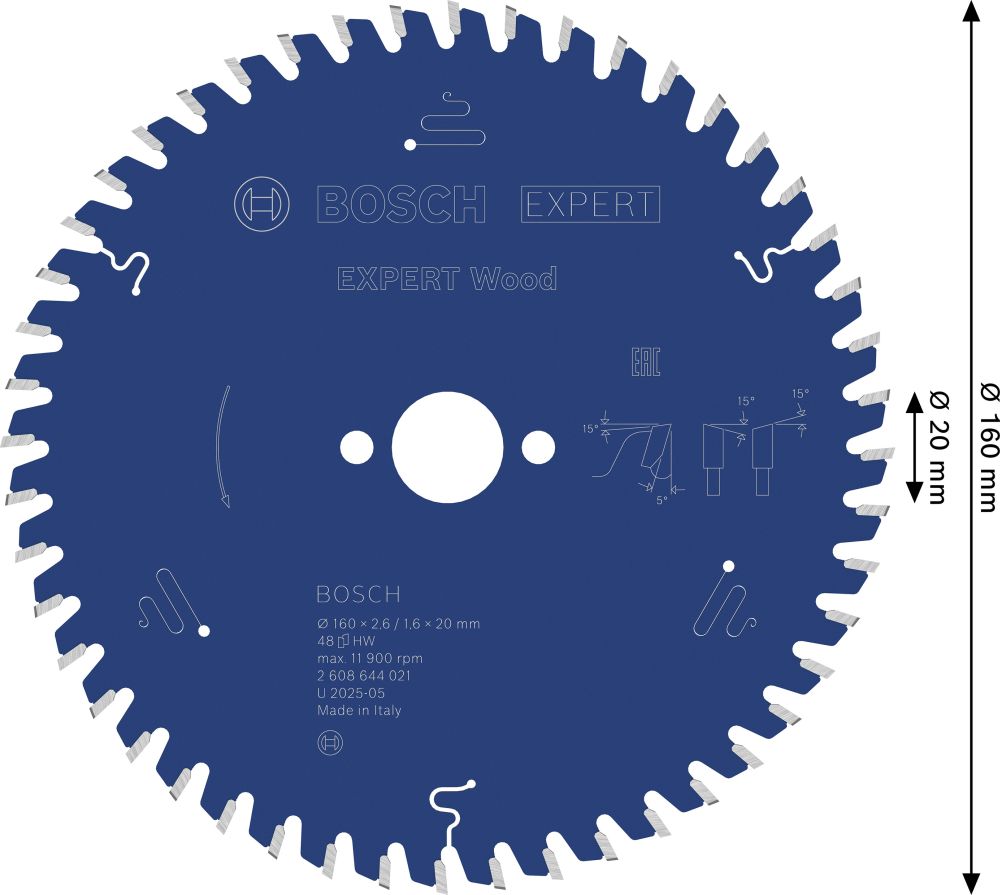 Bosch EXPERT Wood Kreissägeblatt, 160x2,6/1,6x20 mm, Z48 Produktbild img4 L