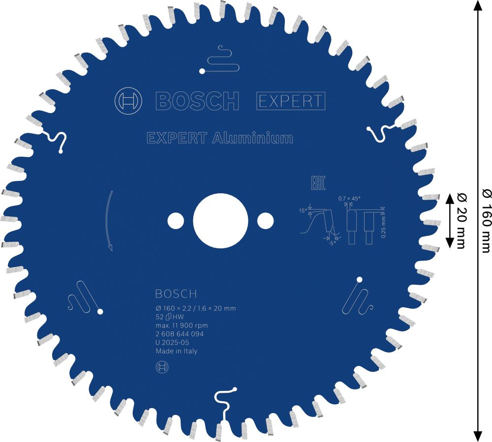 Bosch EXPERT Aluminium Kreissägeblatt, 160x2,2/1,6x20 mm, Z52 Produktbild img4 L