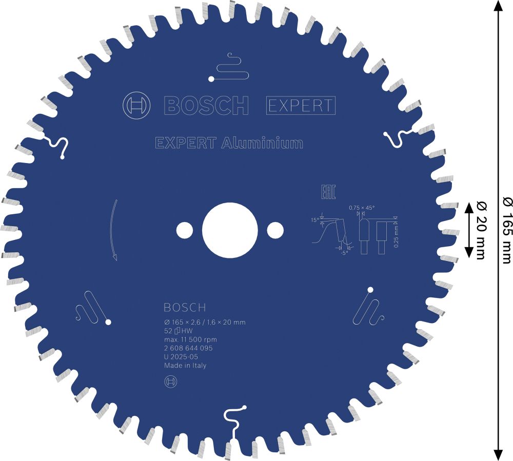 Bosch EXPERT Aluminium Kreissägeblatt, 165x2,6/1,6x20 mm, Z52 Produktbild img4 L