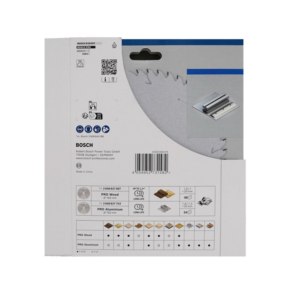 Bosch PRO Wood- und Aluminium-Kreissägeblatt 165 mm, kabellos, 2 Stk., Promo-Pack Produktbild img1 L