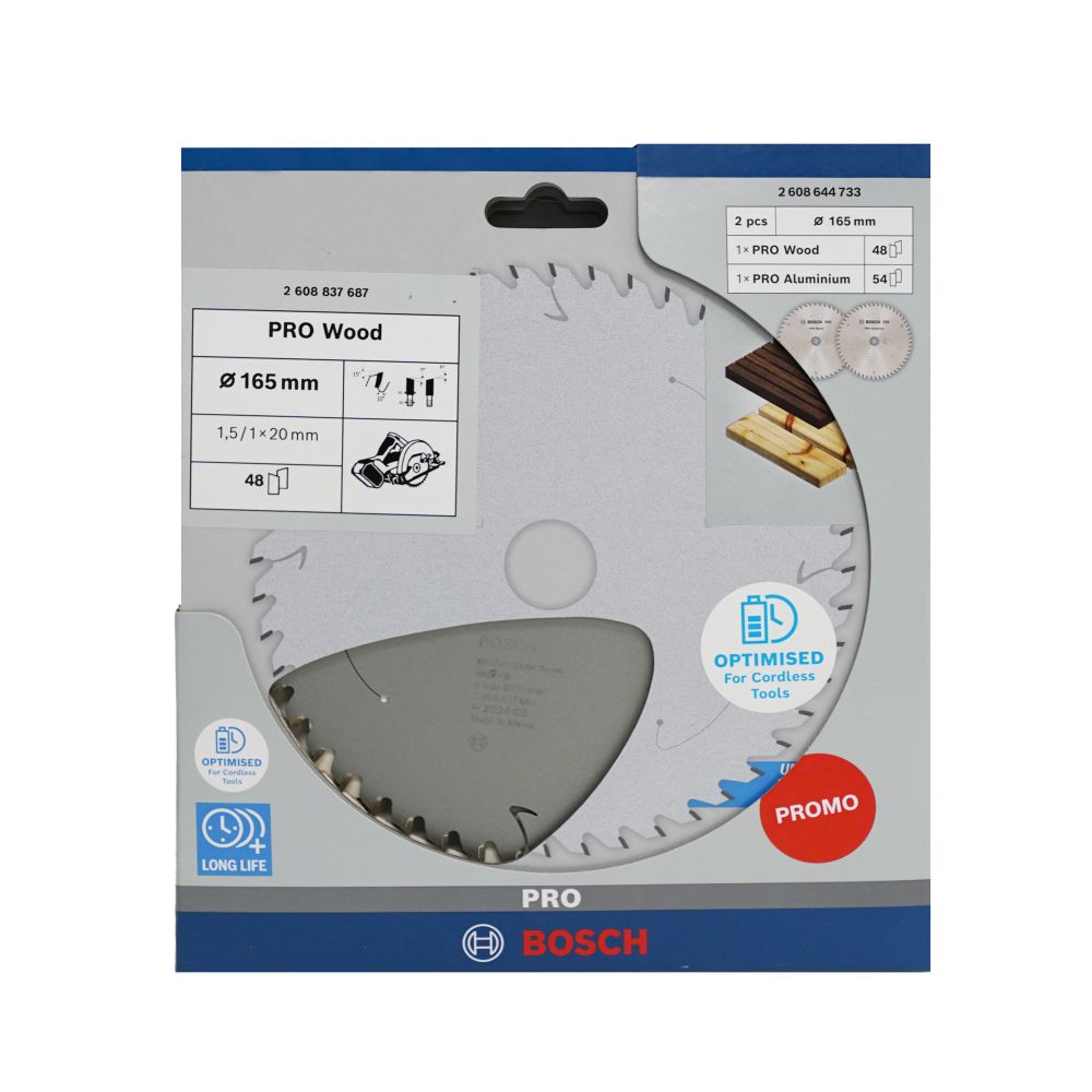 Bosch PRO Wood- und Aluminium-Kreissägeblatt 165 mm, kabellos, 2 Stk., Promo-Pack Produktbild img3 L