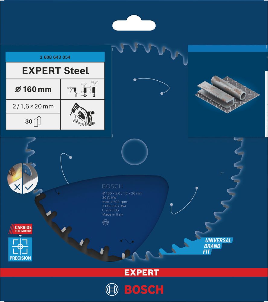 Bosch EXPERT Steel Kreissägeblatt, 160x2/1,6x20 mm, Z30 Produktbild img2 L