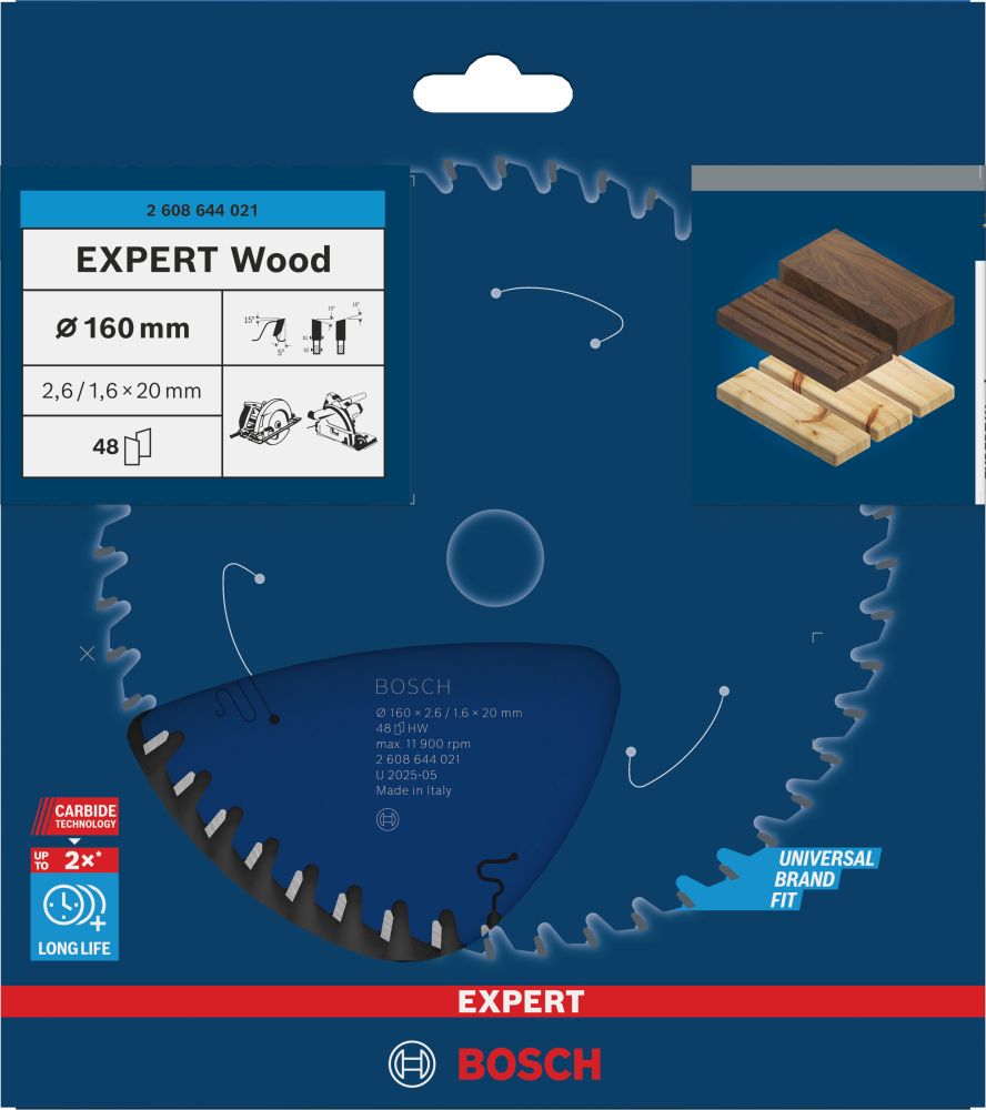 Bosch EXPERT Wood Kreissägeblatt, 160x2,6/1,6x20 mm, Z48 Produktbild img2 L