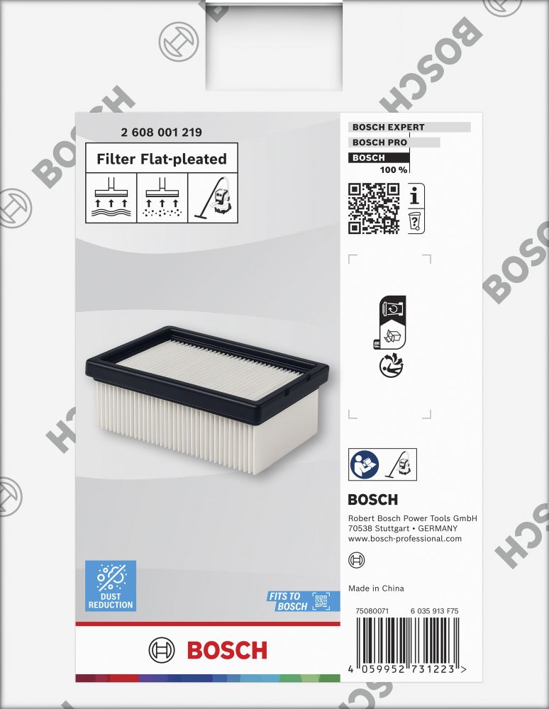Bosch Flacher gefalteter E10-Filter für Staubsauger Produktbild img2 L