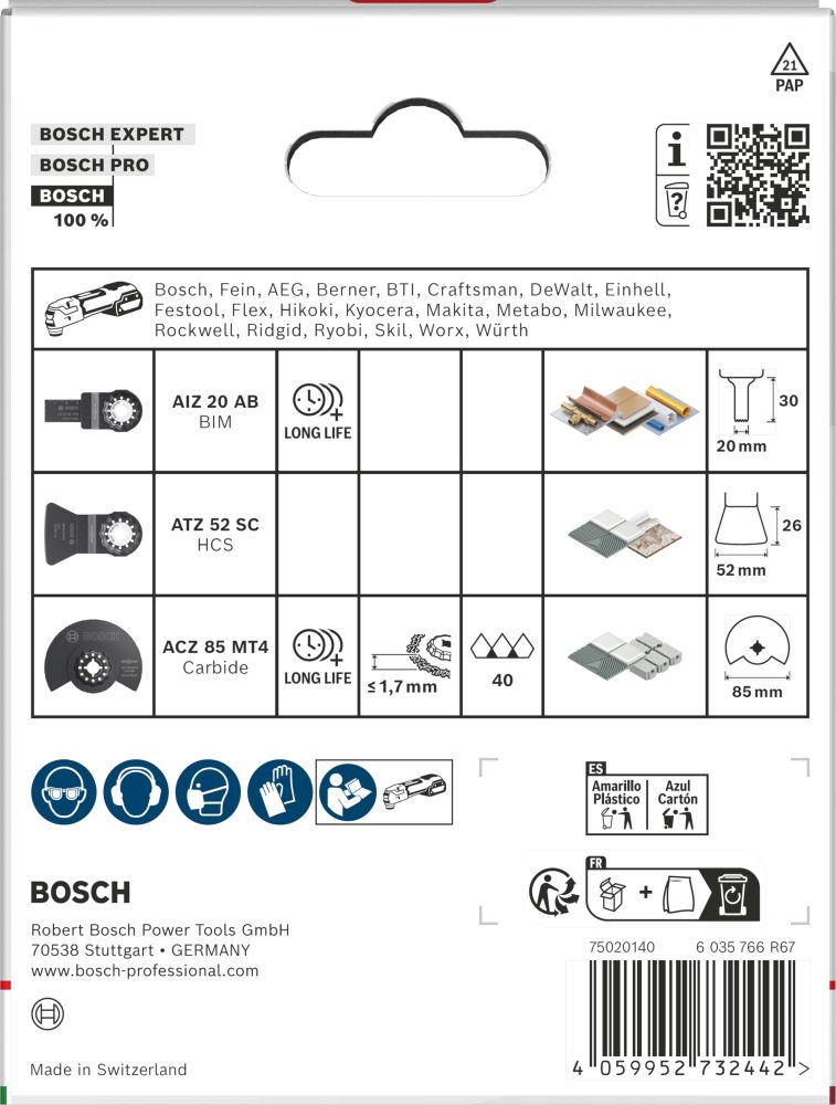 Bosch Fliesen-Blatt--Set für oszillierende Multifunktionswerkzeuge, 3-tlg. Produktbild img4 L