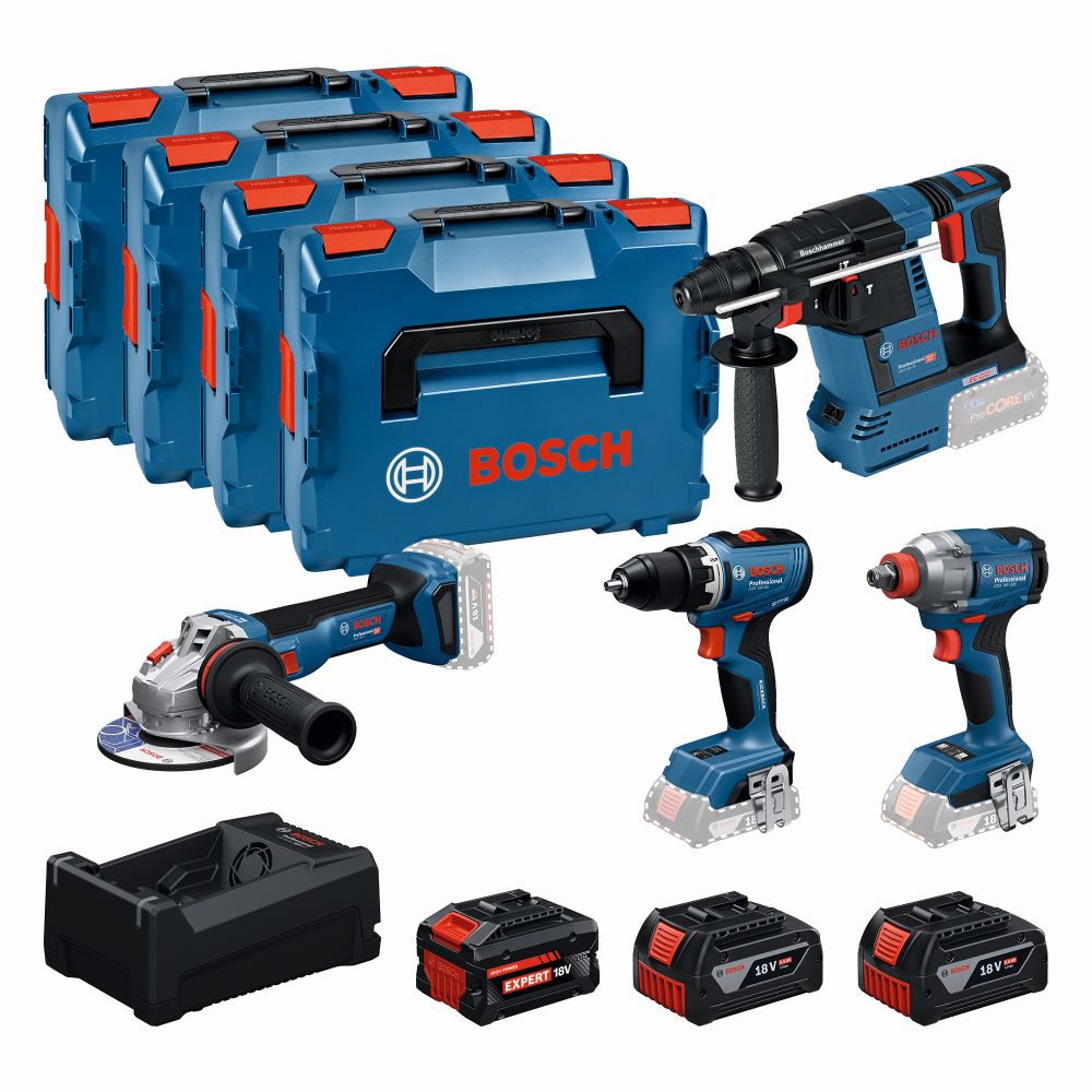 Bosch PRO Combo Kit 18V Werkzeug-Set: GSR 18V-65 + GDX 18V-285 + GBH 18V-26 + GWS 18V-11 Produktbild img1 L