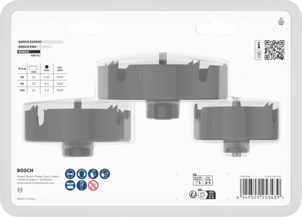 Bosch Wood and Drywall Lochsägen-Set mit Aufsteckhalter+Zentrierbohrer, 68/86/100x27mm Produktbild img2 L