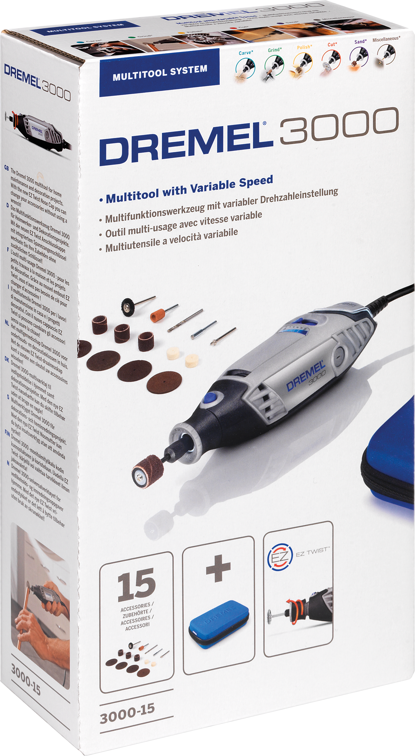 Dremel 3000-15 Multifunktionswerkzeug (130 W) mit 15 Zubehöre Produktbild img5 L