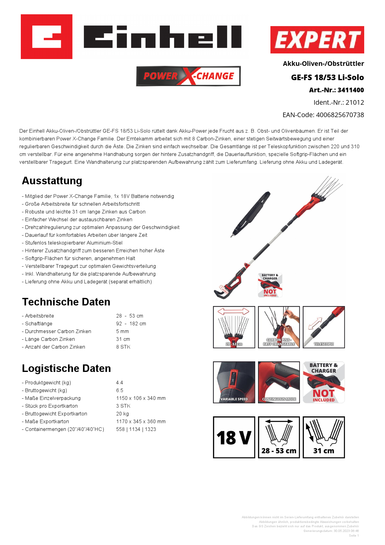 Einhell Oliven-/Obstrüttler GE-FS 18/53i-Solo Produktbild img10 L