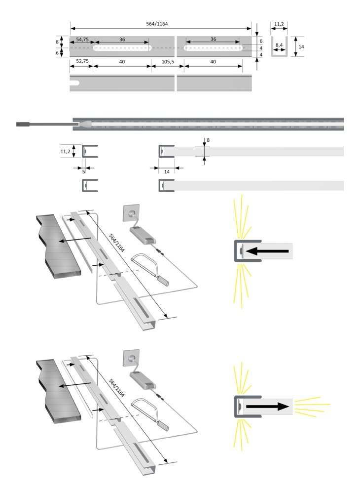 HALEMEIER Vitrine-Einbauprofil,L 564mm, GlasLine up&down, alufarben Produktbild img5 L