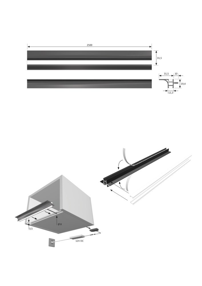 HALEMEIER Schrank-Einbauprofil,L 2500mm, HandleLine, schwarz, Abd. opal Produktbild img5 L