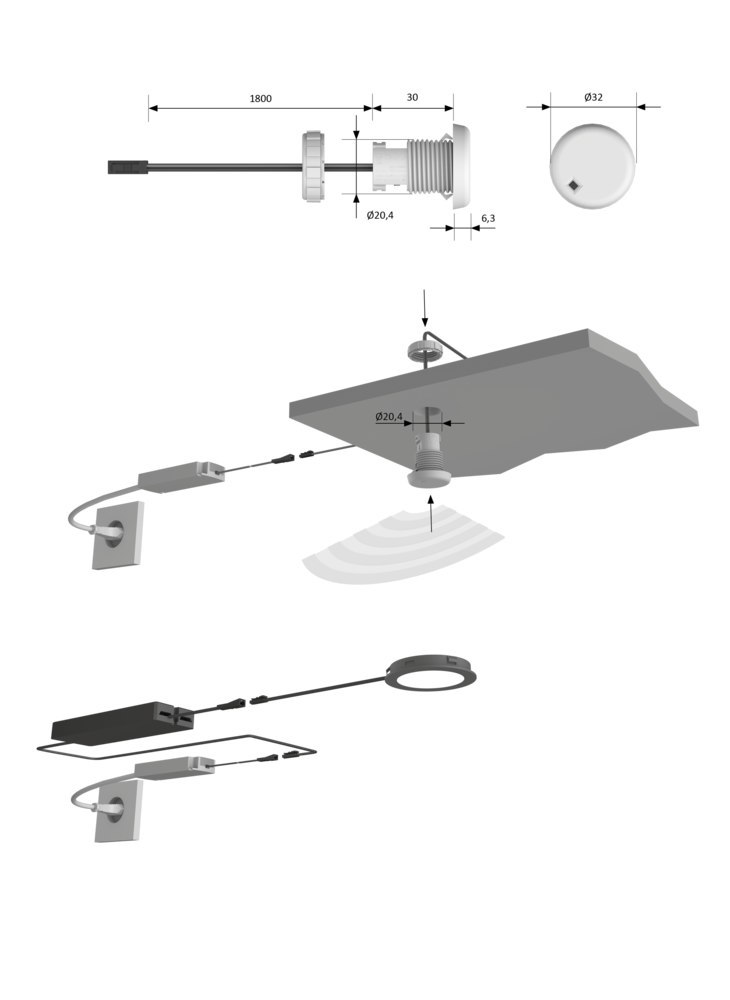 HALEMEIER Schaltsystem-Sensor, Microwave,Ø 32mm,Höhe 30mm, weiß Produktbild img5 L