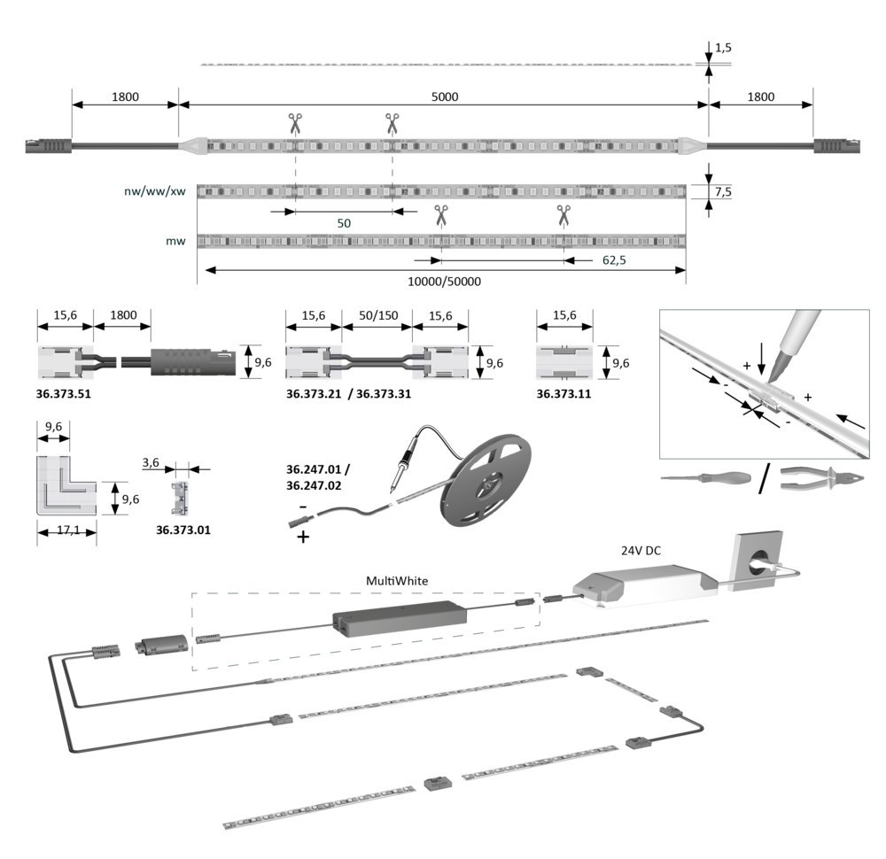 HALEMEIER MB-LED-Anb.leuchte,Versa Inside 1200,steckb.Stripe,multiweiß, 5000mm, 24 Volt DC Produktbild img7 L
