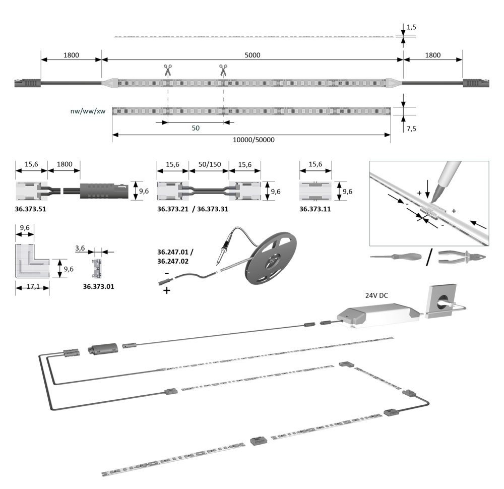 HALEMEIER MB-LED-Anbauleuchte,Versa Inside 2100,steckb.Stripe,extr.ww, 5000mm, 24 Volt DC Produktbild img7 L