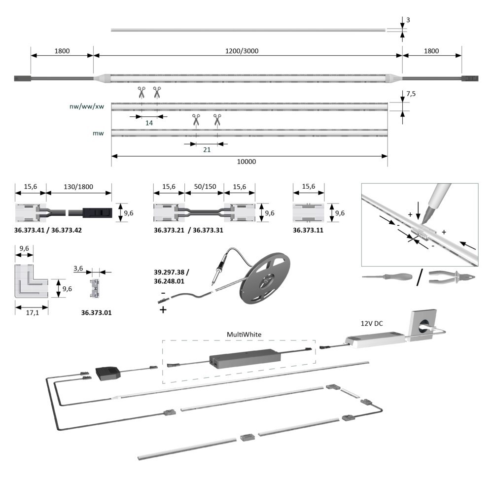 HALEMEIER MB-LED-Anb.leuchte,Versa Linear 1200,indiv.kürzb.,multiweiß, 10000mm, 12 Volt DC Produktbild img7 L