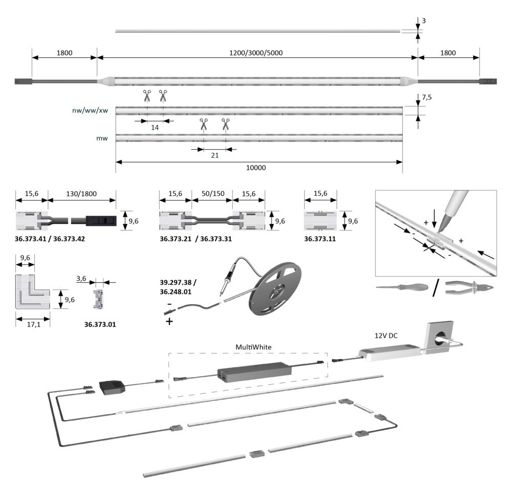 HALEMEIER MB-LED-Anbauleuchte,Versa Linear 600,steckbarer Stripe,nw, 1200mm, 12 Volt DC Produktbild img7 L