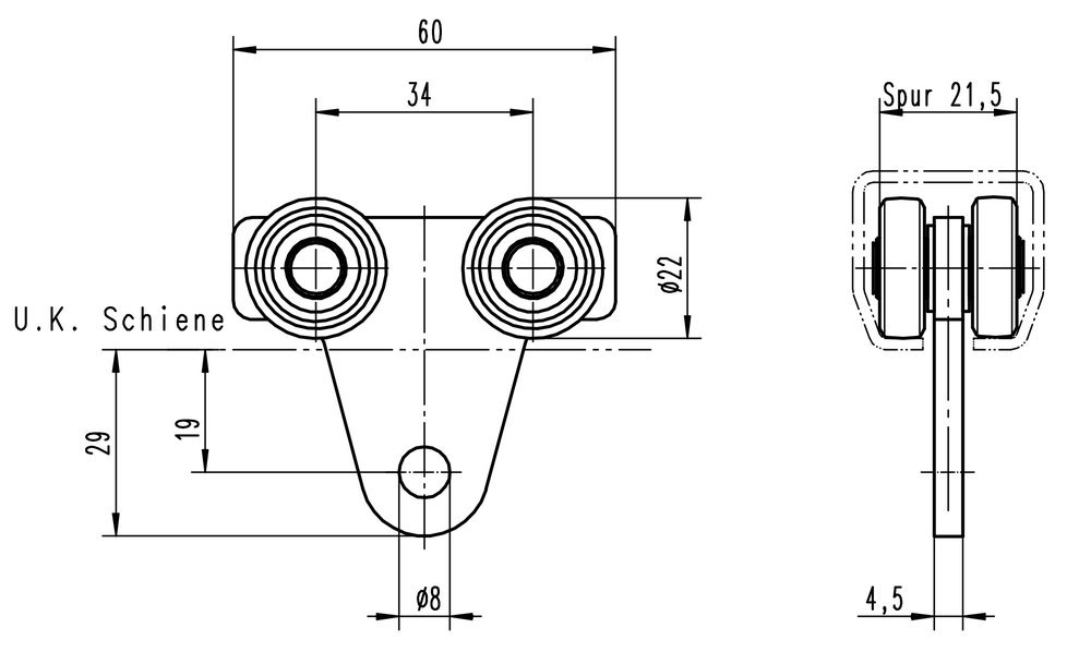HELM Rollapparat, 1110,doppelpaarig,zum Anschrauben, für Prof.-Nr.100, Ø 22,L 60 Produktbild img2 L