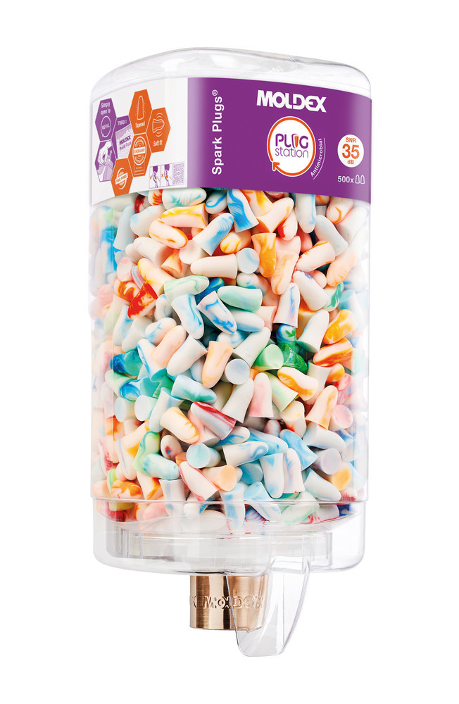 MOLDEX Ohrstöpsel SPARKPLUGS® ANTIMICROB. 7850 bunt, 35 dB, Wandspender, 500 Paar Produktbild img2 L