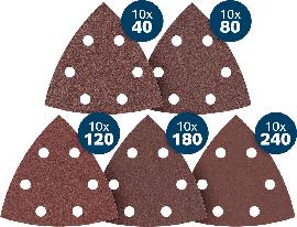 Bosch PRO F460 Schleifblatt Set, K40/80/120/180/240, 93mm, 50-tlg., Starter Pack Produktbild