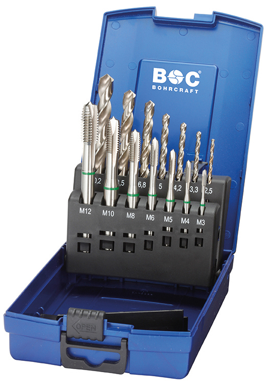 Maschinengewindebohrersatz HSS-E 14-tlg. M3-M12 + Bohrer Grünring Produktbild img1 L