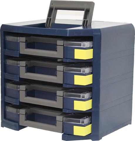 Trageschrank HandyBoxxserPolypropylen mit 4 Sortimentskoffern blau raaco Produktbild img1 L