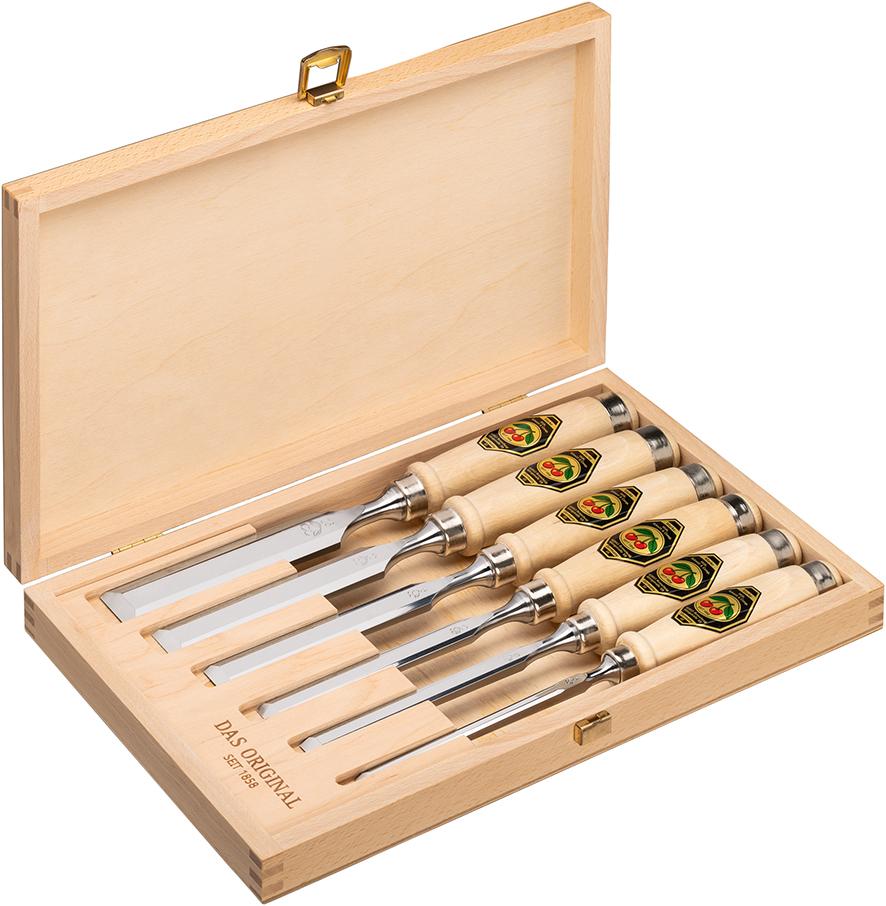 Stechbeitelsatz 6tlg. Holzkasten Kirsche KIRSCHEN Produktbild img1 L