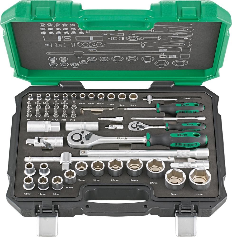 Steckschlüsselgarnitur 1/4"+1/2" 55-tlg. Produktbild img1 L