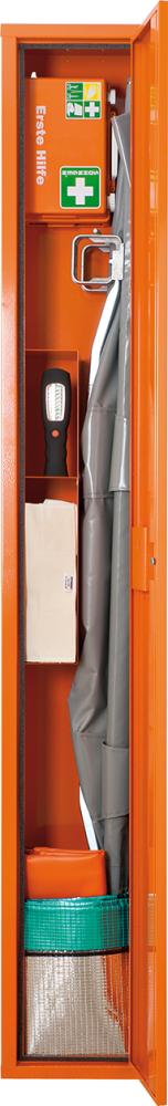 Sanitäts-Stehschrank B300xT200xH2000 mm gefüllt mir Trage und Erste-Hilfe-Koffer Produktbild img2 L