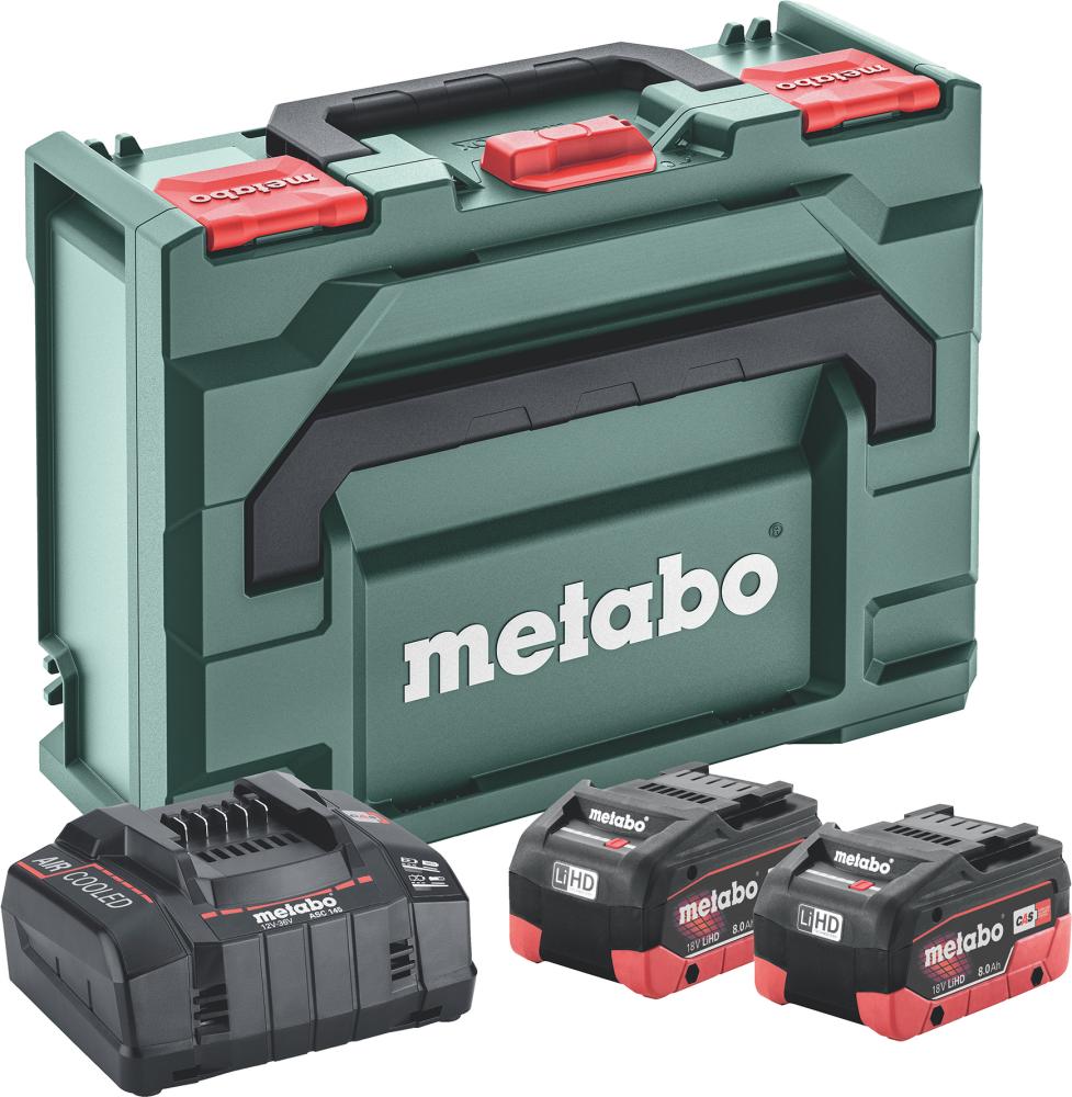 Akku-Starter Set LiHD 18,0 V 2 x 8,0 Ah Metabo Ladegerät ASC 145 metaBOX Produktbild img1 L