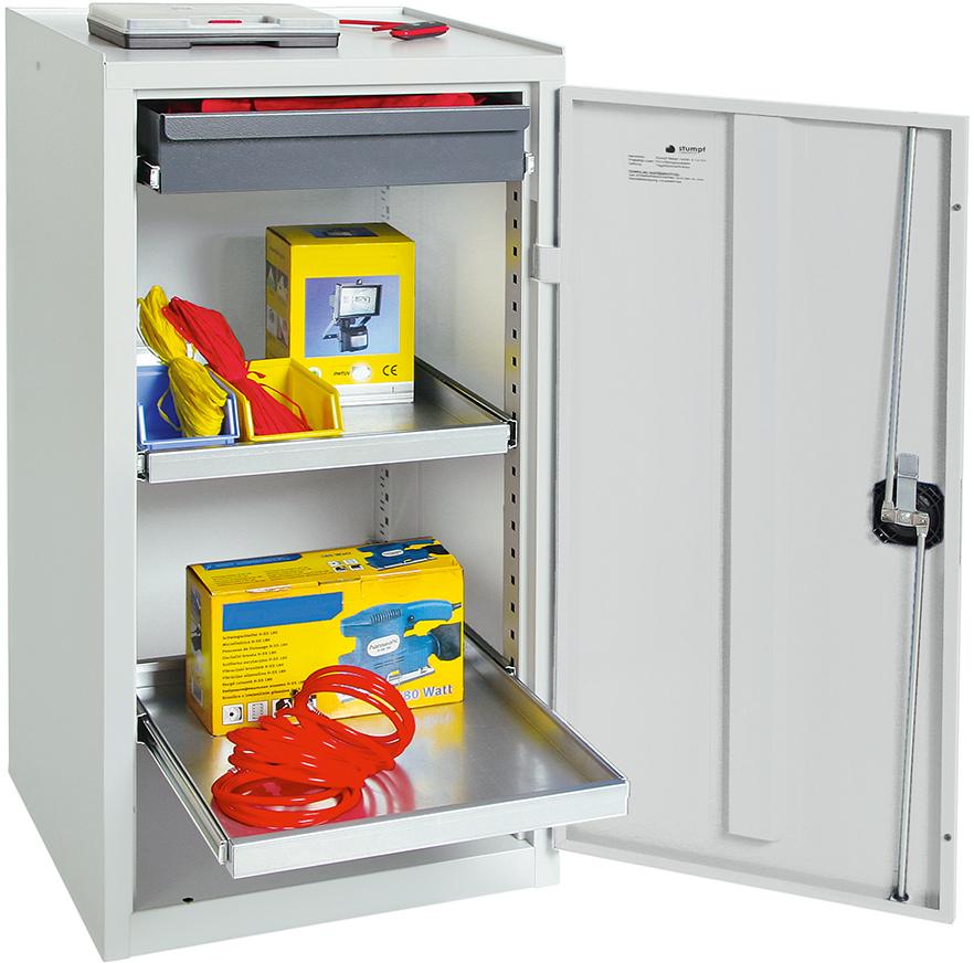 Beistellschrank B500xT500xH1000 mm RAL7035 1 Schublade, 2 Wannen Produktbild img1 L